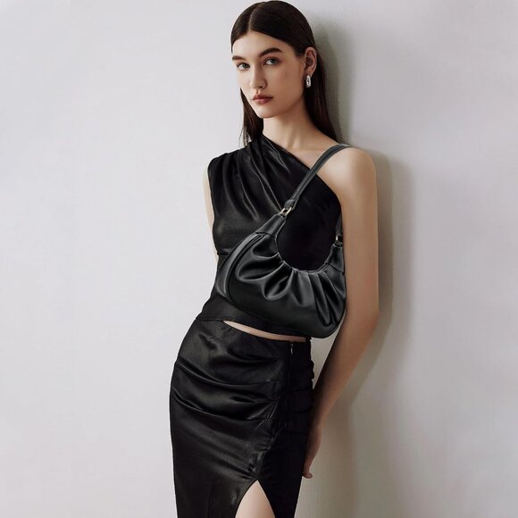 Women Shoulder Bag PU Leather Mini Hobo Crossbody Purse with Gold Chain - Picture 2 of 7